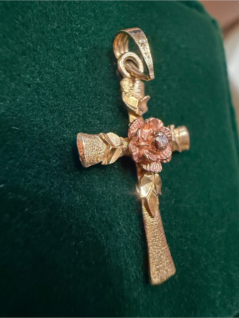 ✨ 10K Gold Two Tone Cross Pendant Rose Flower Religious Charm 10k ✝️  Jewelry